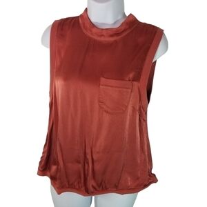 Fate rust orange satin sleeveless shirt